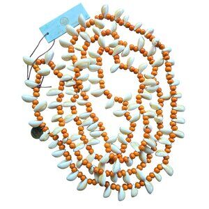 Mare Sole Amore NWT Long Orange White Cowrie puka Shell Necklace tropical beach